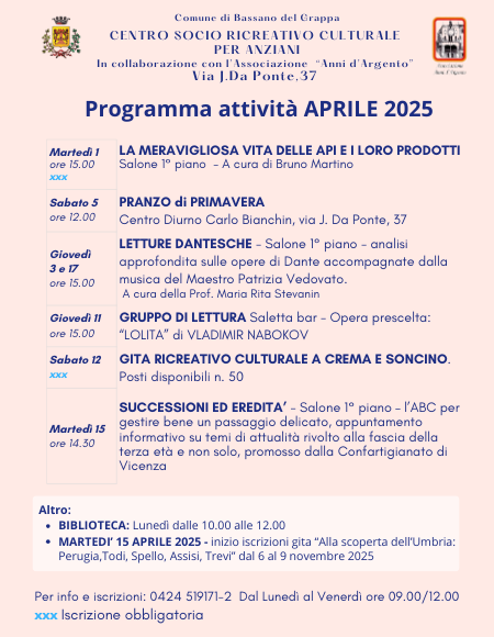 PROGRAMMA ATTIVITA' APRILE 2025